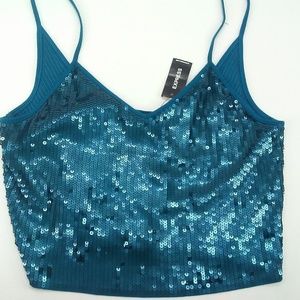 Blue sequin halter top